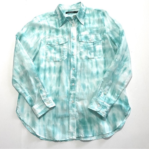 LAUREN Ralph Lauren Tie-dye Cotton Button-down Shirt Blouse Medium - Picture 6 of 13